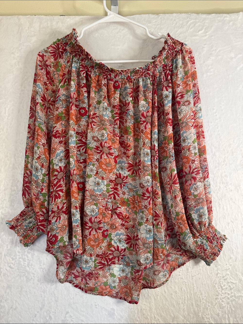 Umgee Floral Off-Shoulder Boatneck Blouse XL